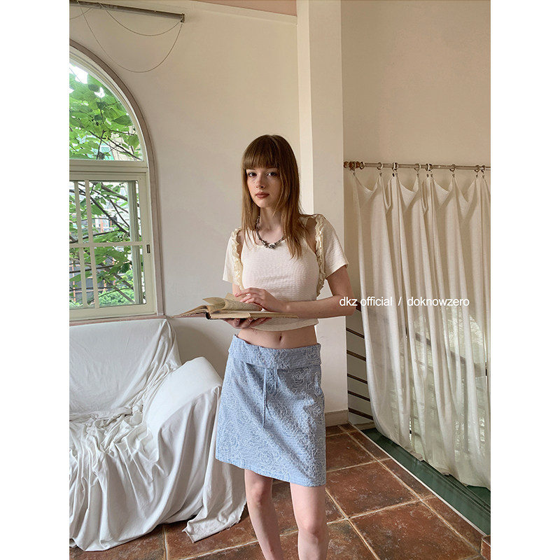 DKZ 针织吊带背心女夏季新款木耳边褶皱修身开衫两件套