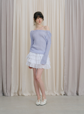 DKZ 一字领绑结针织长袖女春季新款简约叠穿修身上衣