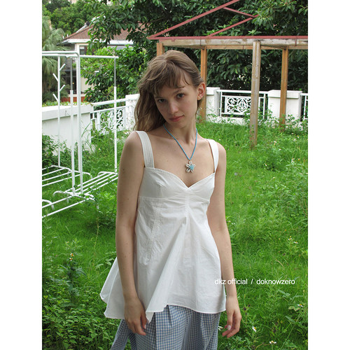 DKZ v领吊带花苞背心女夏季新款修身显瘦简约无袖上衣