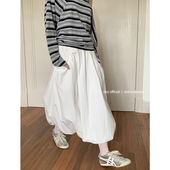 新款 DKZ 白色松紧腰半身裙女春季 简约百搭a字中长裙