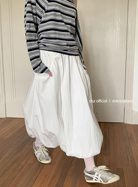 DKZ 白色松紧腰半身裙女春季新款简约百搭a字中长裙