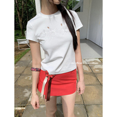 DKZ 镂空刺绣花朵上衣 新款 白色短袖 t恤女夏季