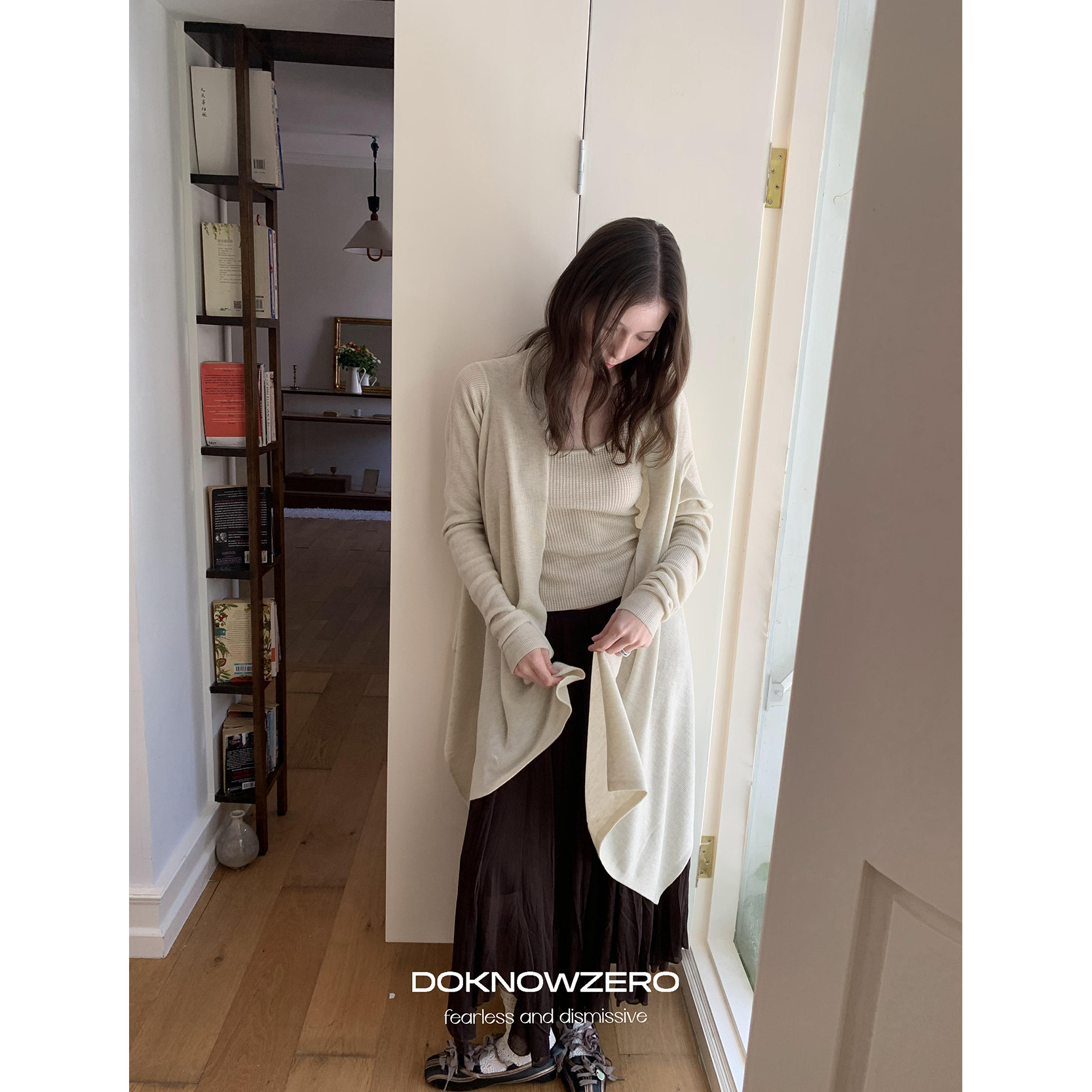 DKZ不规则针织开衫女秋季新款宽松慵懒针织上衣