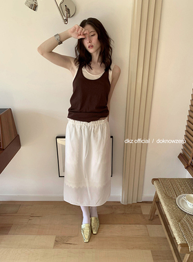 DKZ 白色透纱蕾丝半身裙女春季新款休闲百搭直筒裙