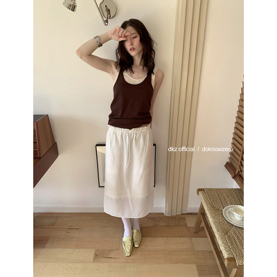 DKZ 白色透纱蕾丝半身裙女春季新款休闲百搭直筒裙