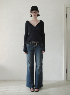 【现货】DKZ深蓝色中低腰直筒牛仔裤女秋季复古修身显瘦长裤