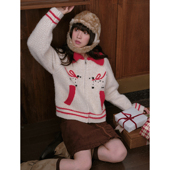 外套 手工绣腊肠狗秋冬氛围感撞色翻领拉链针织开衫 现货 DKZ