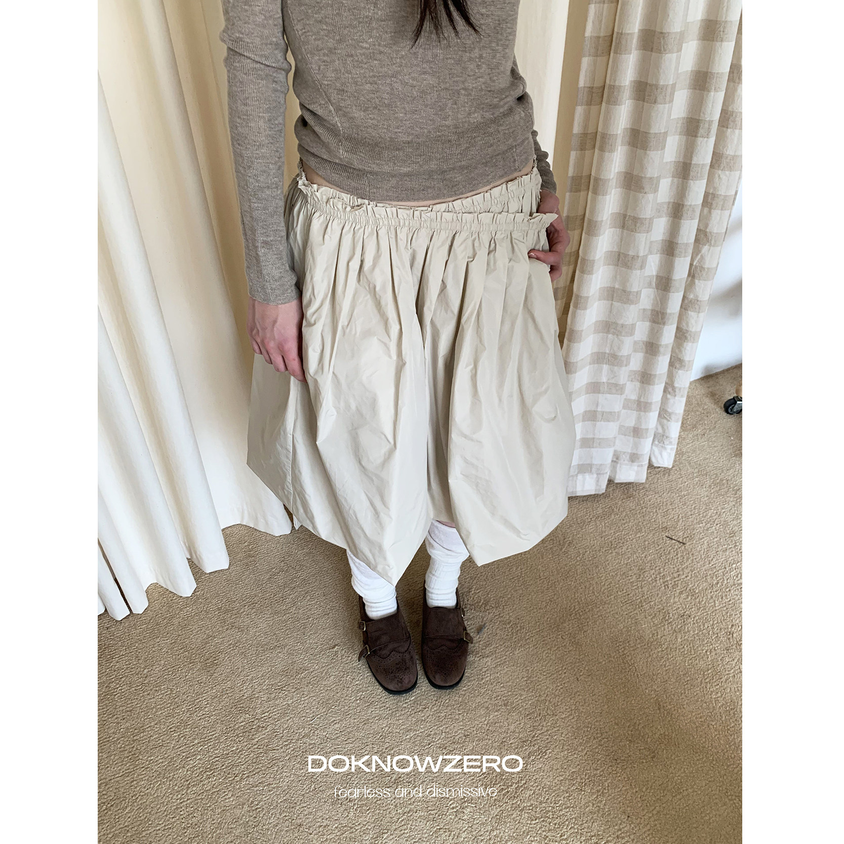 DKZ 进口尼龙双层蓬蓬裙女秋冬新款褶皱设计稿半身裙
