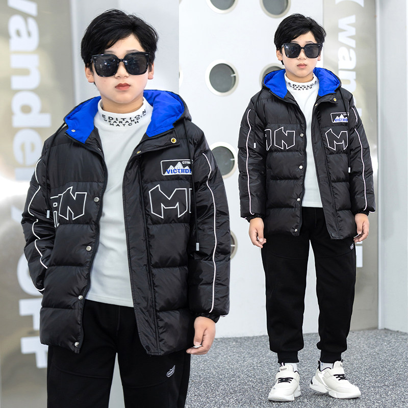 胖男童羽绒服加厚保暖白鸭绒中大童加肥加大宽松羽绒服胖男孩棉衣