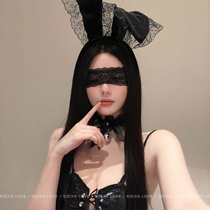 蒙眼蕾丝眼罩情调丝带遮眼禁欲系猫女兔女郎派对约会性感发箍发饰