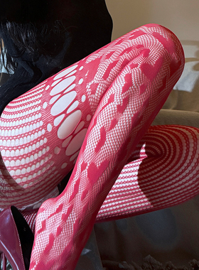 性感豹纹提花镂空渔网裤袜纯欲黑丝网袜女夏季辣妹连体丝袜红丝袜