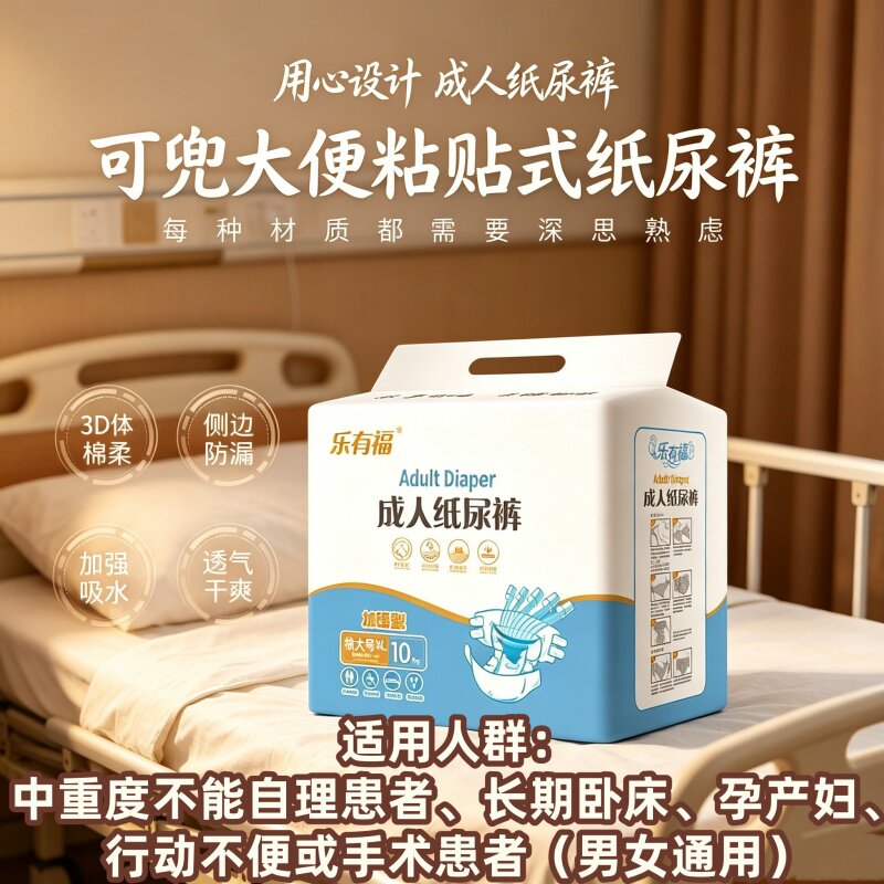 [加强型棉柔干爽]乐有福成人纸尿裤XL10片老人防漏尿不湿男女粘贴