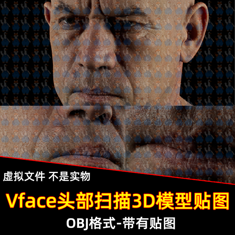 XYZ/Vface素材ZBrush写实高清扫描3D模型头部16K皮肤贴图OBJ格式