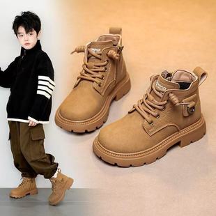 真皮男童马丁靴2025秋冬加绒保暖儿童靴子宝宝鞋子英伦风女童短靴