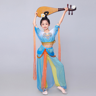 敦煌舞蹈服儿童飞天乐鼓舞演出服新款反弹琵琶飘逸古典舞表演服女