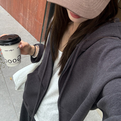 大版型宽松慵懒感连帽长袖外套女纯色基础款百搭简约外搭上衣秋冬