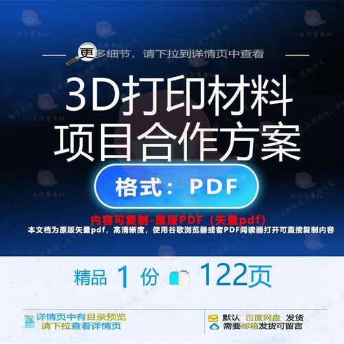 3D打印材料项目合作方案122页 项目资合作打印优质文档料素