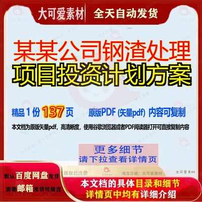 某某公司钢渣处理项目投资计划方案137页 方案项目计划公司处理
