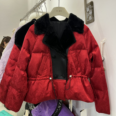 莓新中式洋气大翻领保暖羽绒服外套(环保毛领不可拆卸)YJN-0690