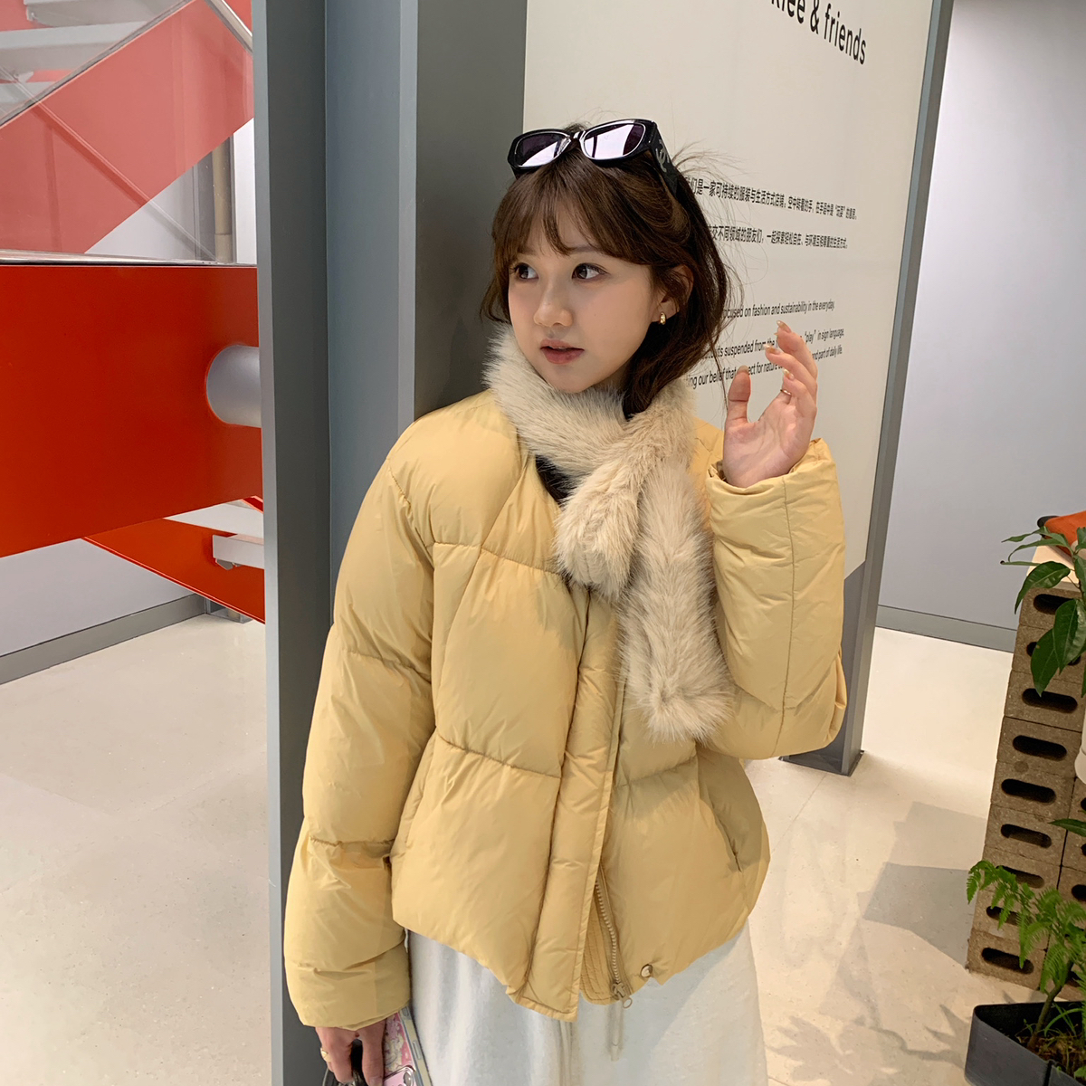 莓果型绗缝工艺保暖羽绒服外套(配毛领环保毛仿毛可拆卸)Y258091