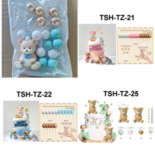 饰品金色球摆件烘焙diy全套圆形 蓝色卡通小熊泡沫球蛋糕装