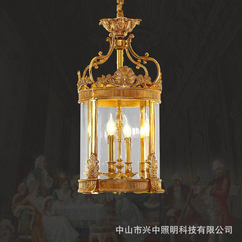 法式别墅楼梯过道走廊小吊灯欧式古典玄关灯复古阳台玻璃全铜