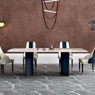 意大利亮光岩板奢石餐桌意式 极简轻奢小户型长方形饭桌组合M357
