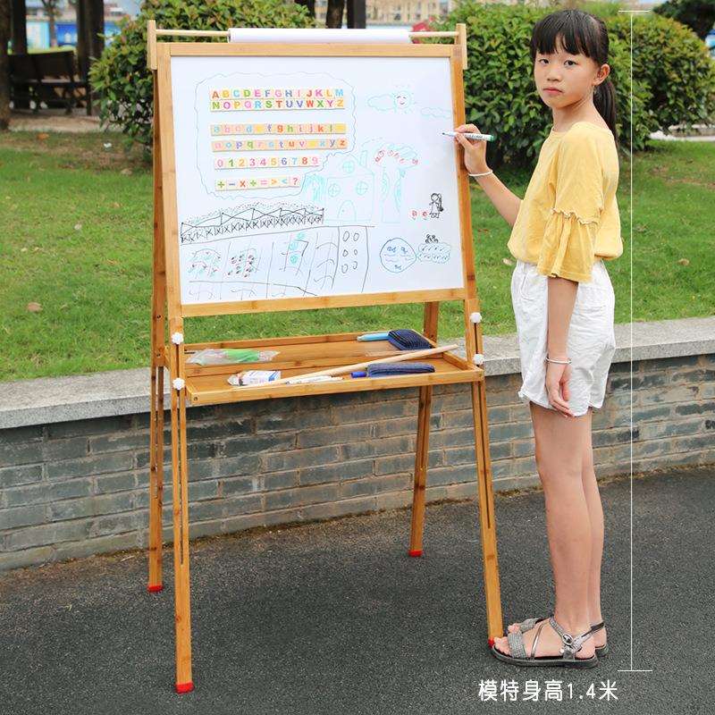竹制楠竹画板双面磁性幼儿童画架可升降折叠木制黑板支架式早教具