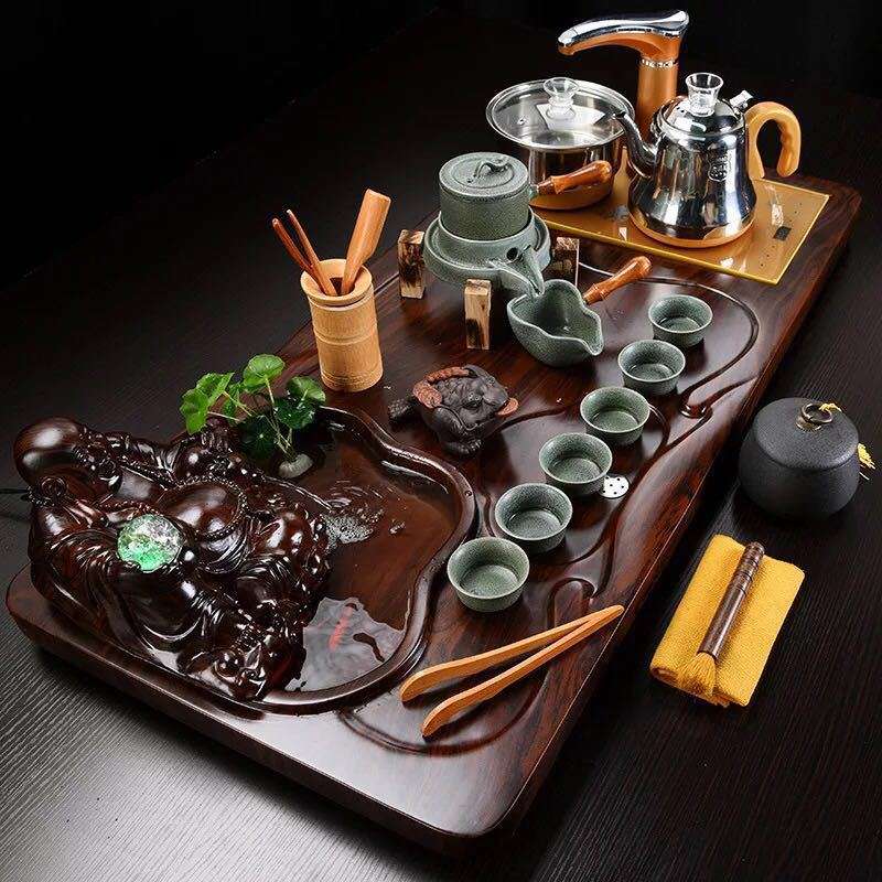 紫砂茶具套装四合一整套茶具电磁炉流水茶盘茶海茶台