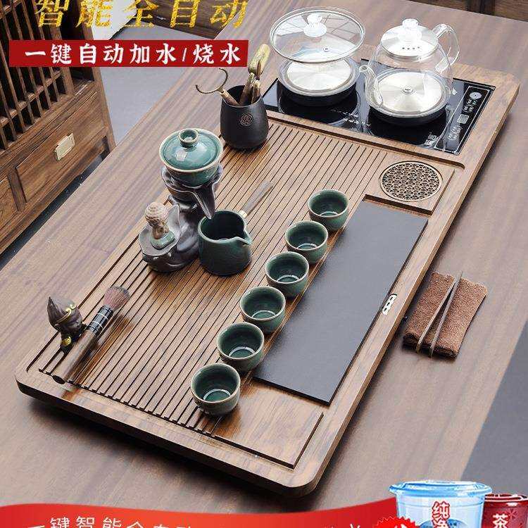 家用喝茶全自动玻璃底部上水烧水壶泡茶台一体大茶盘整套茶具套装