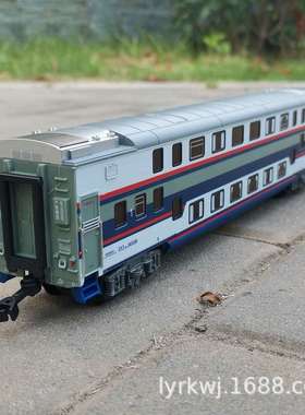 奥乐双层火车厢模型仿真SYZ25K硬软座电动轨道车儿童大男孩玩具