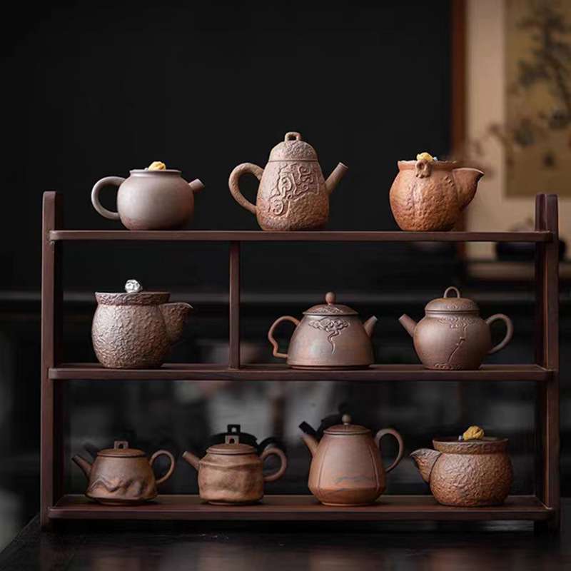 陶瓷手捏岩泥茶壶祥云斗笠壶手执壶复古单壶手抓壶泡茶器日式