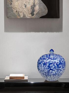 中式复古蓝底青花陶瓷花瓶冬青插花瓶玄关客厅餐厅摆件装饰储物罐