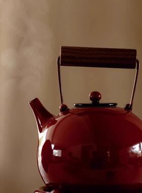 煮茶器中式复古陶器赭梦红朱三足小风炉电陶炉围炉煮茶壶