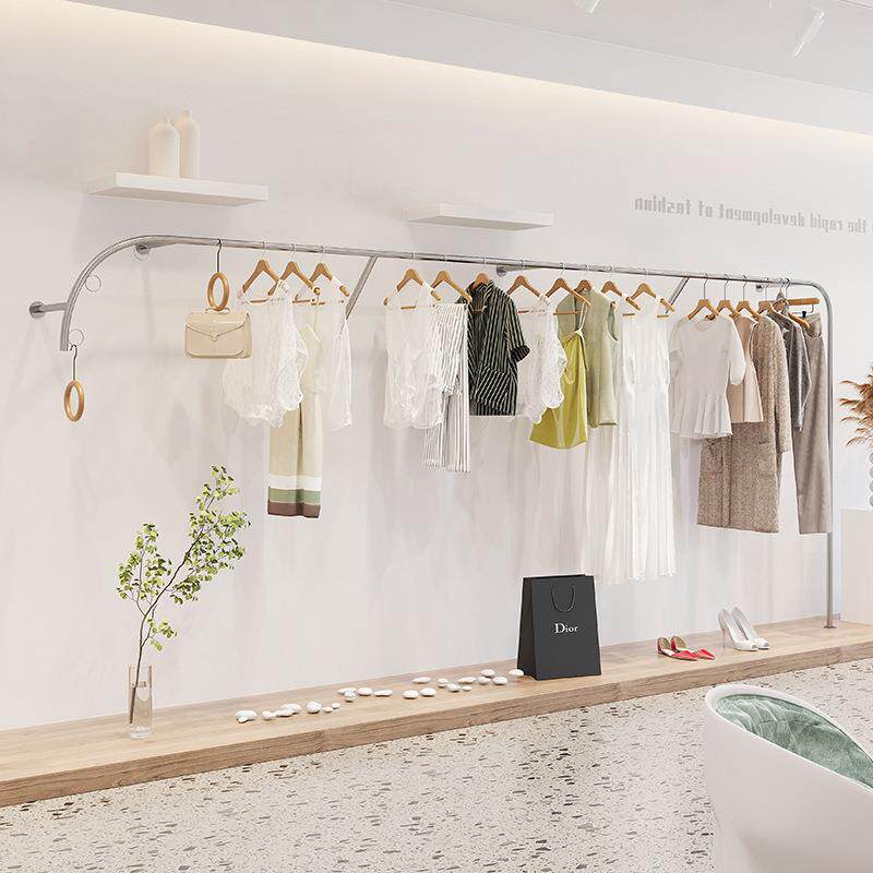服装店展示架陈列架童女装店货架上墙壁挂衣架不锈钢银色衣服架子