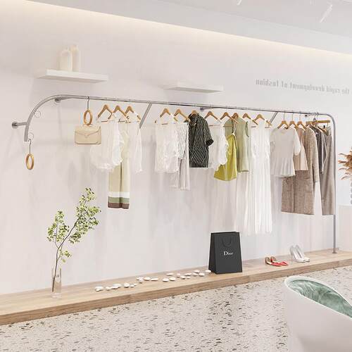 服装店展示架陈列架童女装店货架上墙壁挂衣架不锈钢银色衣服架子