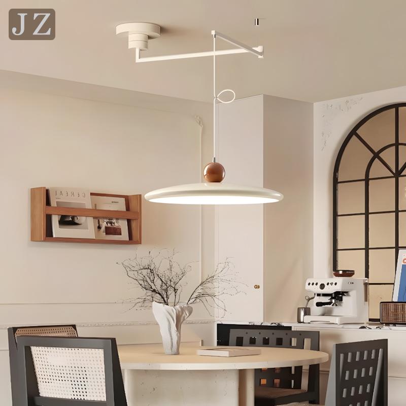 摇臂飞碟吊灯轻奢奶油风法式吧台灯创意设计感可位移护眼餐厅吊灯