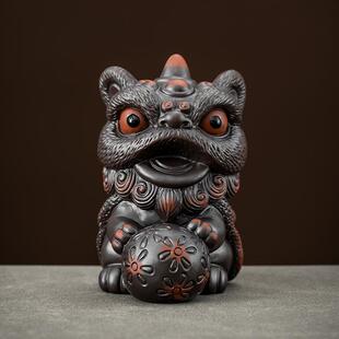 紫陶茶宠摆件办公茶桌招财貔貅大号醒狮悟空齐天大圣国潮工艺品