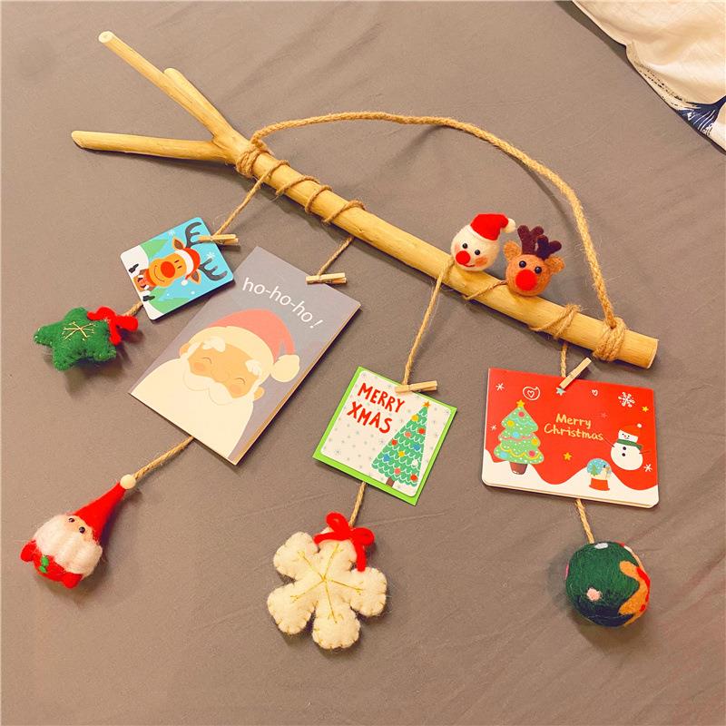 圣诞照片墙吊饰挂饰麻绳树杈装饰墙面带灯创意森系羊毛毡节日布置