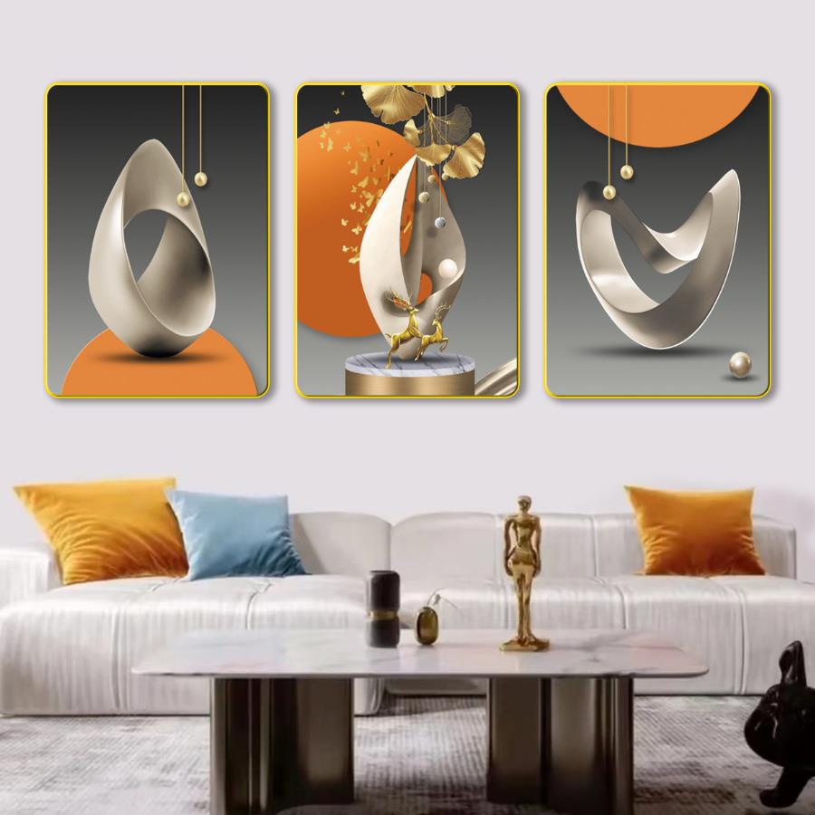 S061客厅高档三联画客厅装饰挂画简约沙发墙装饰画