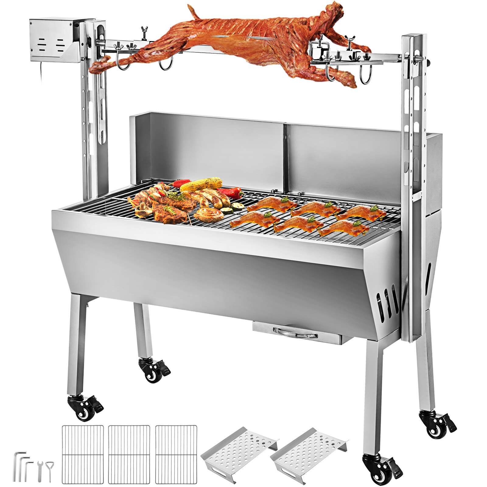 LQ-BBQ5A烤羊炉可移动带挡板烧烤架烤羊腿架烧烤架机器家用烤羊炉