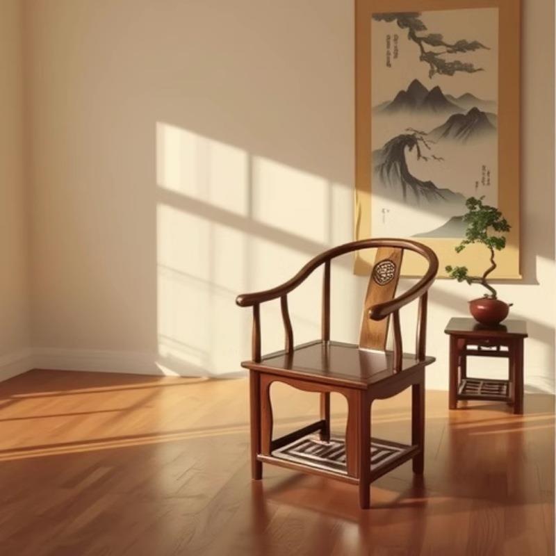 实木新中式圈椅围椅喝茶家用饭店茶楼茶桌餐椅太师椅卷书椅子