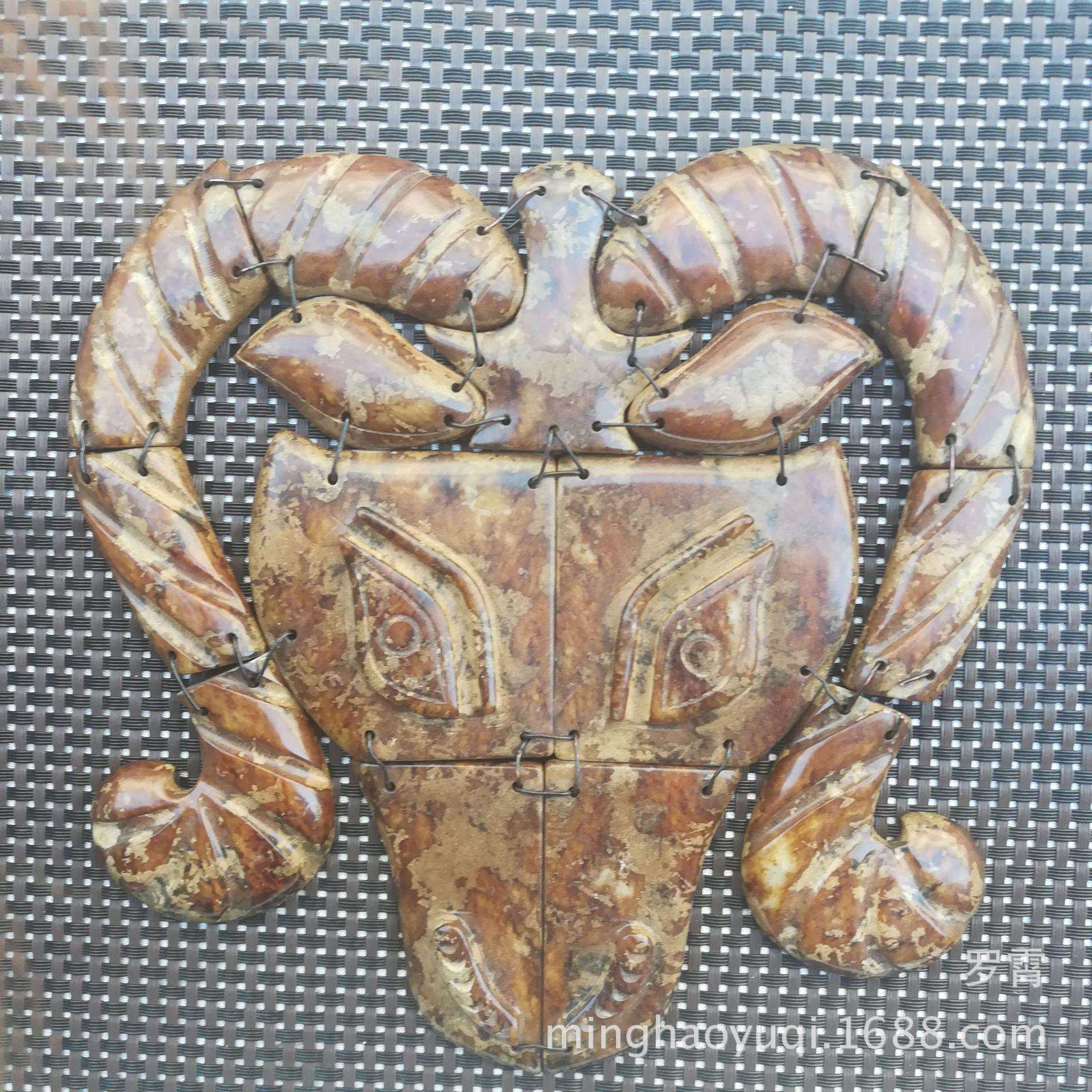 大量古玩杂项古玩收藏岫玉仿古拼接羊头牛头仿古岫玉摆件