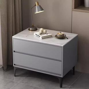 全实木烤漆岩板床头柜2024新款卧室家用储物收纳柜轻奢简约床边柜