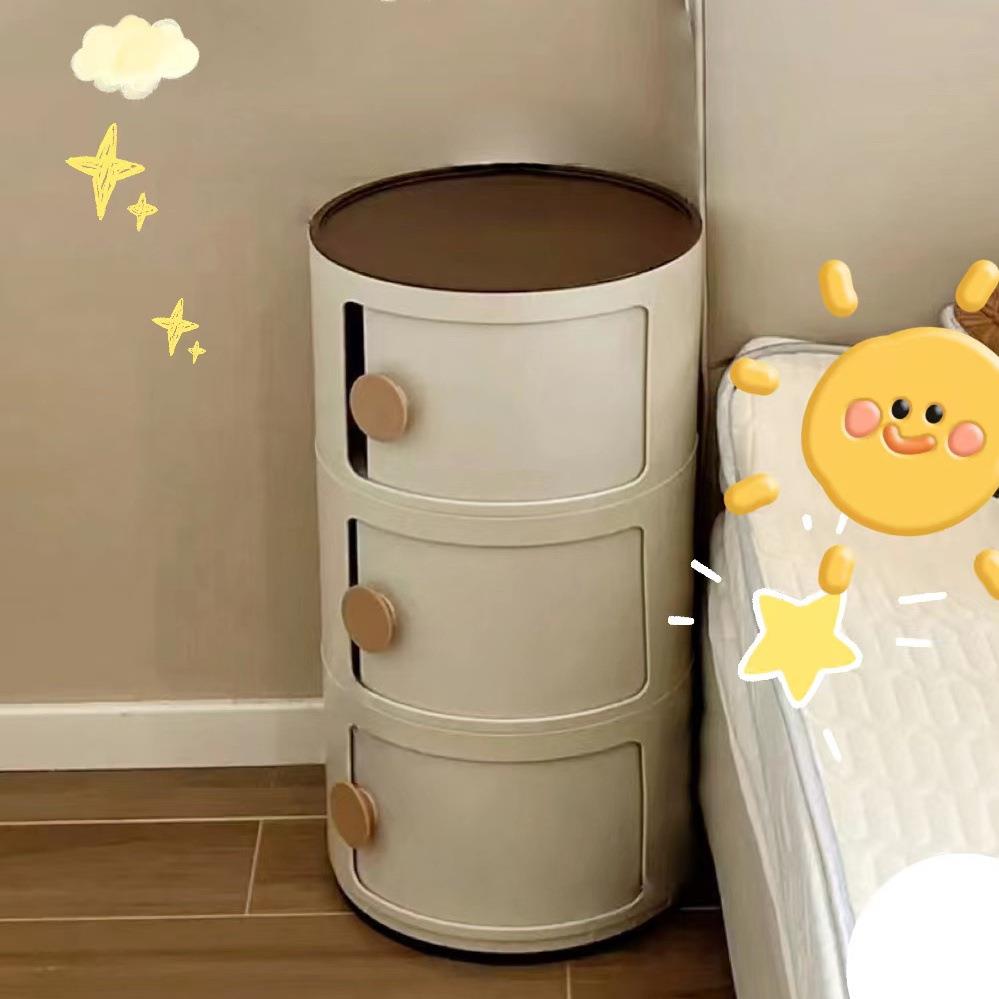 圆形床头柜储物柜卧室夹缝收纳柜塑料收纳柜卫生间柜子拼色