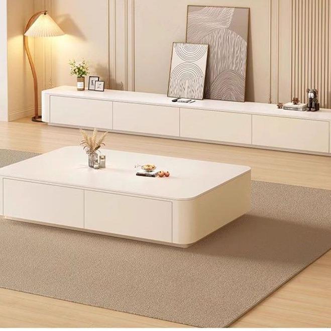 现代简约奶油风岩板茶几电视柜组合客厅家用小户型落地电视柜茶几