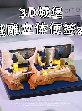 跨境文创伴手礼哈利波特城堡纸雕日历办公室装饰摆件3d立体便签本