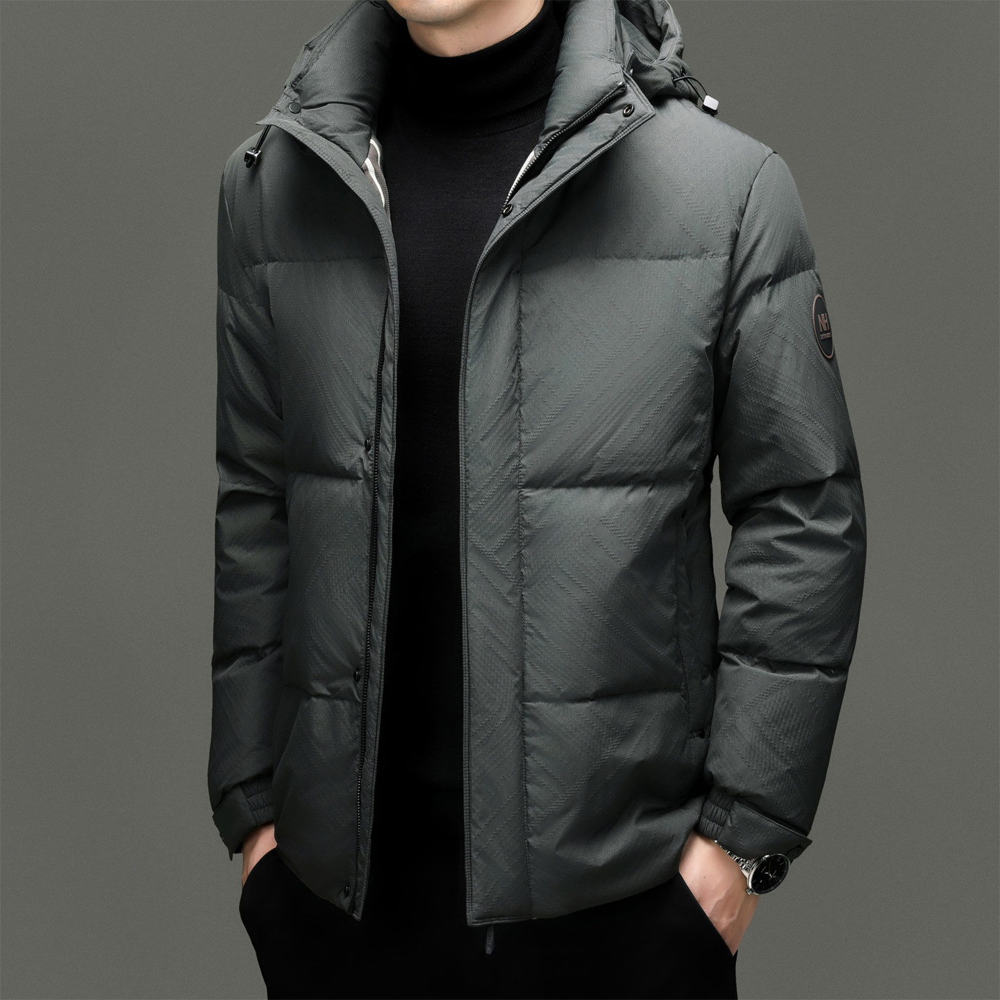 花花公子羽绒服中青年男士新款加厚防寒冬季白鸭绒可脱卸连帽外套