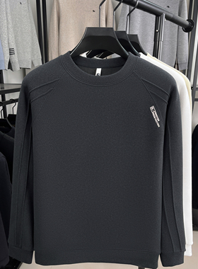 花花公子极简风落肩袖圆领卫衣男黑色宽松百搭休闲长袖上衣2025冬