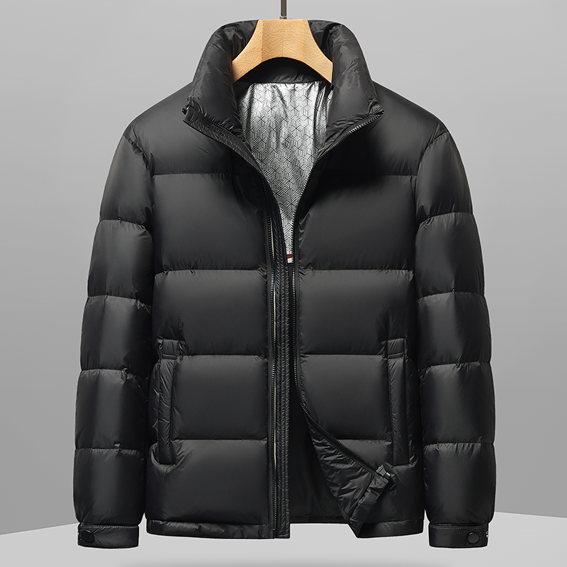 花花公子男士短款立领羽绒服黑色